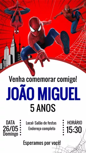 Convite Aniversário Homem Aranha para Editar Online