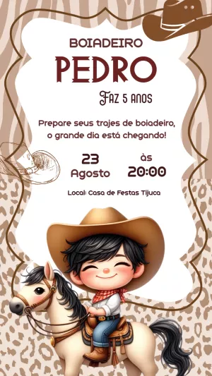 Convite Aniversário Boiadeiro Infantil para Editar Online