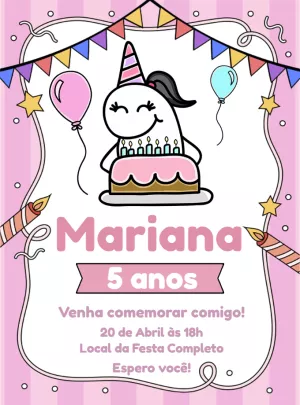 Convite Aniversário Flork Menina para Editar Online
