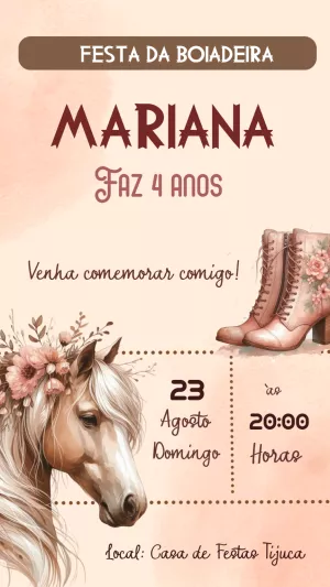 Convite Aniversário Boiadeira com Cavalo para Editar Online