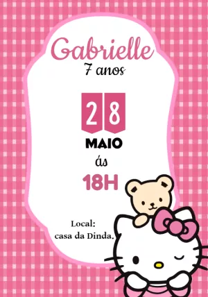 Convite Aniversário Hello Kitty para Editar Online