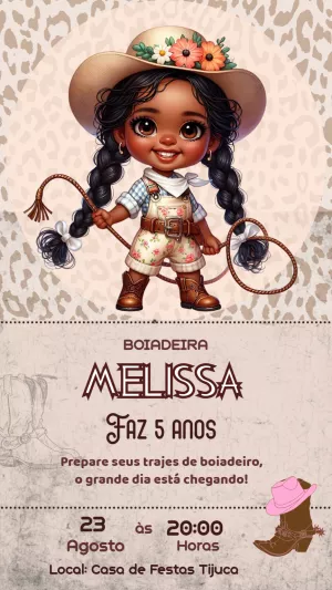 Convite de Aniversário Boiadeira para Editar Online