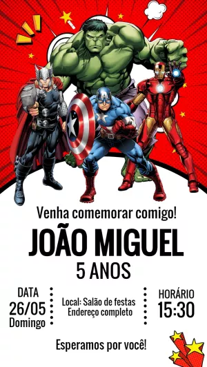 Convite de Aniversário Vingadores para Editar Online