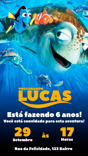 Convite Aniversário Procurando Nemo com Personagens para Editar