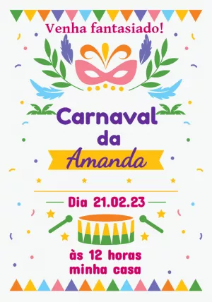 Convite de Aniversário Carnaval com Máscara para Editar Online