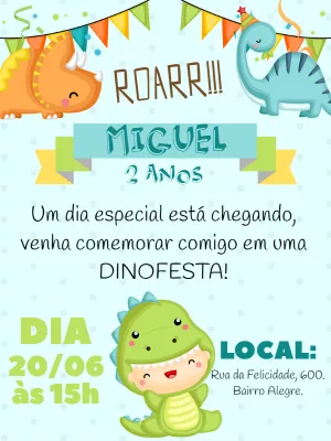 Invitación de cumpleaños Dinosaurio – Estático – Gley Leobas