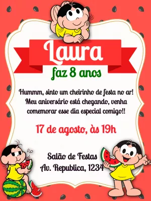 Convite de Aniversário Magali Melancia para Editar Online