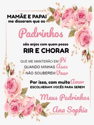 Mensagem para Padrinhos de Batismo Floral para Editar Online