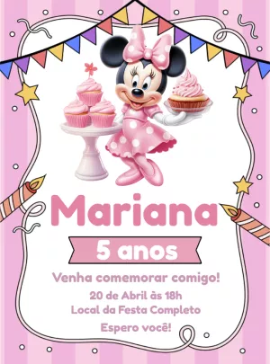 Convite de Aniversário Minnie Rosa Doceria para Editar Online