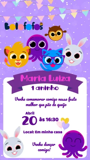 Convite de Aniversário Bolofofos para Editar Online