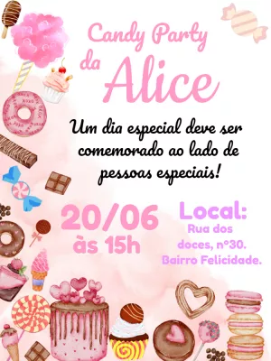 Convite de Aniversário Doces e Guloseimas para Editar Online