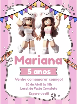 Convite Aniversário Roblox Menina Rosa para Editar Online