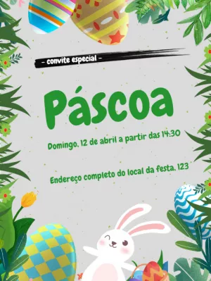 Convite de Páscoa com Coelhinho Fofo para Editar Online