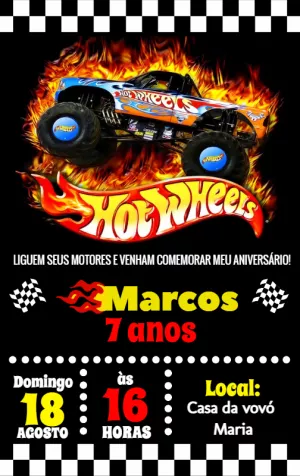 Convite de Aniversário Hot Wheels para Editar Online
