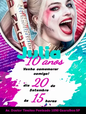 Convite de Aniversário Arlequina para Editar Online