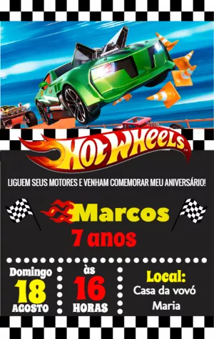 Convite de Aniversário Hot Wheels para Editar Online