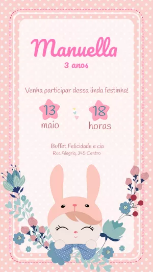 Convite Aniversário Boneca Metoo Doll para Editar Online