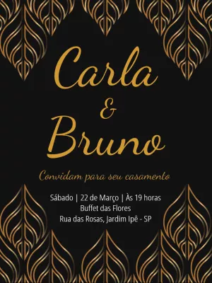 Convite de Casamento Art Déco Dourado para Editar Online