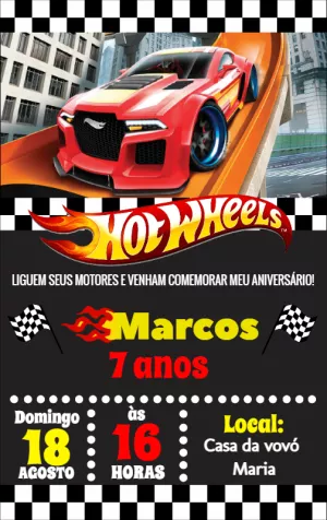 Convite de Aniversário Hot Wheels com Carros para Editar Online