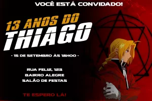Convite de Aniversário Fullmetal Alchemist para Editar Online