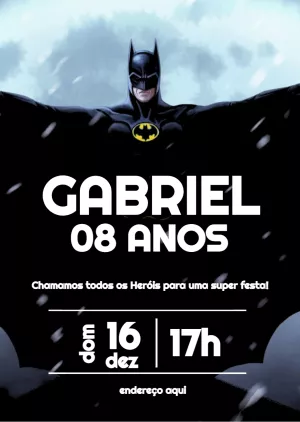 Convite de Aniversário Batman para Editar Online