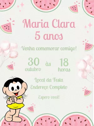 Convite Aniversário Magali Tema Melancia para Editar Online