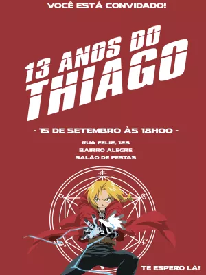 Convite de Aniversário Fullmetal Alchemist para Editar Online
