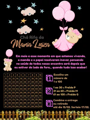 Convite Chá Rifa Ursinha Princesa para Editar Online