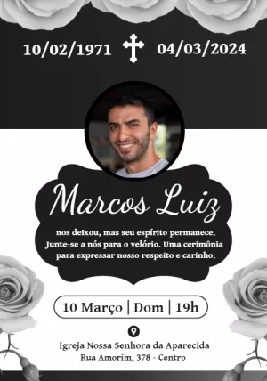Convite de Luto com Foto para Velório e Missa para Editar