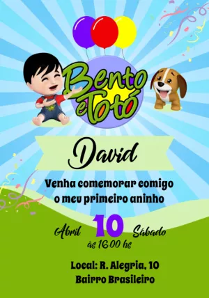Convite Aniversário Bento e Totó para Editar Online