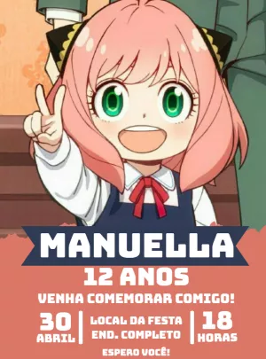 Convite Aniversário Spy x Family com Anya para Editar Online