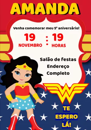 Convite de Aniversário Mulher Maravilha Cute para Editar Online