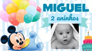 Painel de TV Aniversário Mickey Baby com Foto para Editar Online