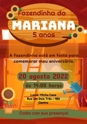 Convite Aniversário Fazendinha com Girassóis para Editar Online