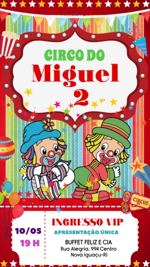 Convite de Aniversário Circo Patati Patatá para Editar Online