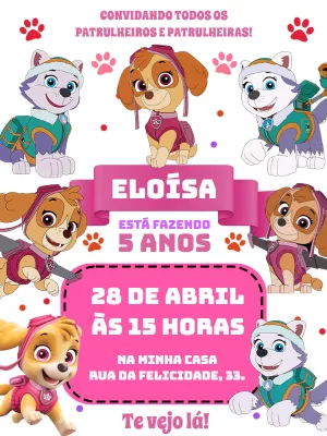 Invito di compleanno Paw Patrol – Statico – Pedro Henrique