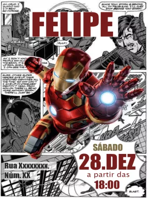Convite de Aniversário Homem de Ferro Quadrinhos para Editar