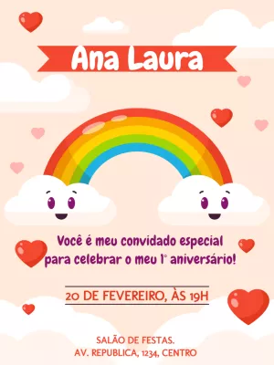 Convite de Aniversário Chuva de Amor com Arco-íris para Editar