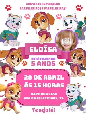 Invito di compleanno Paw Patrol – Statico – Pedro Henrique