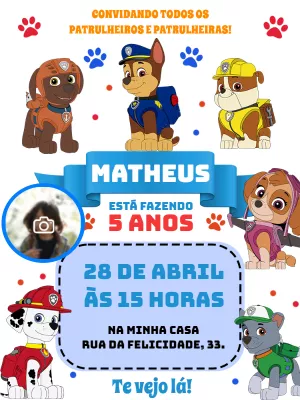 Invito di compleanno Paw Patrol – Statico – Pedro Henrique