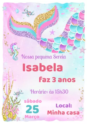 Convite de Aniversário Sereia Fundo do Mar para Editar Online