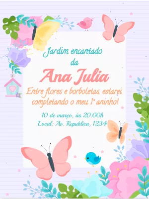 Convite Aniversário Jardim Encantado com Borboletas para Editar