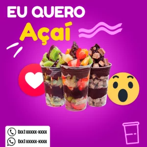 Post de Açaí para Redes Sociais Editável Online