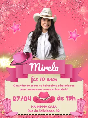 Convite Aniversário Country Boadeira com Foto para Editar