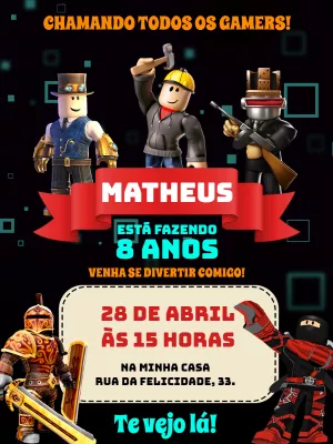 Convite de Aniversário Roblox Gamer para Editar Online