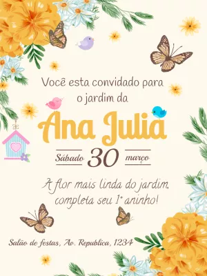 Convite Aniversário Jardim Encantado para Editar Online
