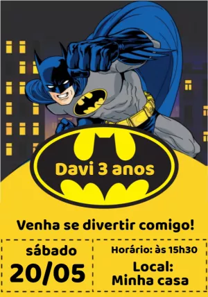 Convite de Aniversário Batman para Editar Online Facilmente