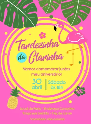 Convite Aniversário Tardezinha com Flamingo para Editar Online
