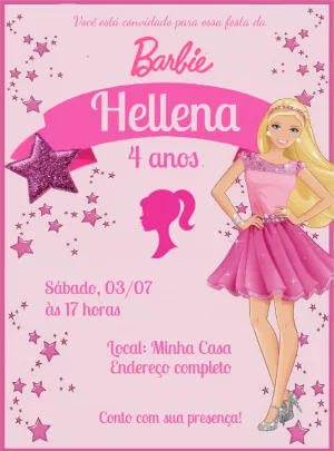 Convite de Aniversário Barbie Rosa para Editar Online