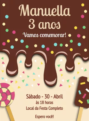 Convite Aniversário Doces e Chocolate para Editar Online